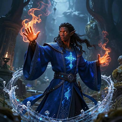 Black Elf Mage Summoning Elemental Magic