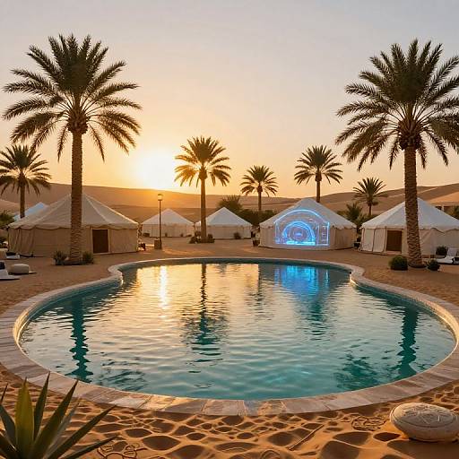 Serene Desert Oasis with Futuristic Touch