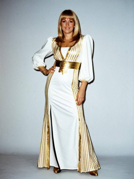 Woman in White and Gold Dress