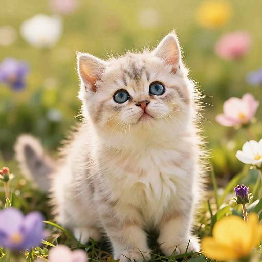 Ultra-Fluffy Kitten in Blooming Meadow
