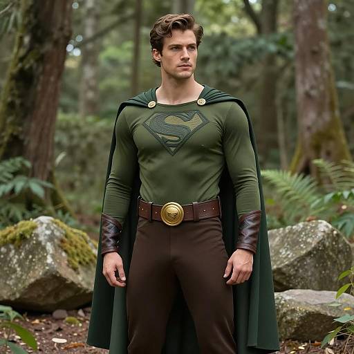 Man in Green Superhero Costume in Forest