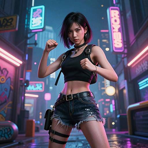 Defiant Young Rebel in Cyberpunk City
