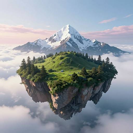 Serene Floating Island Above Clouds