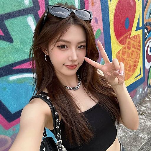 Edgy Girl Selfie with Graffiti