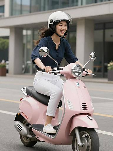 Cheerful Italian Woman on Pink Scooter