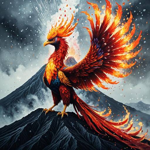 Radiant Phoenix on Erupting Volcano