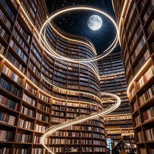 Celestial Library Under Moonlit Sky
