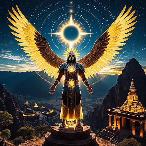 Ra Sun God with Golden Wings at Twilight