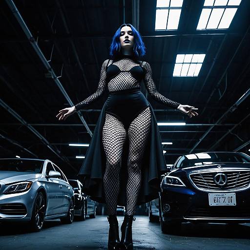 Gothic Fashion Model in Industrial Setting