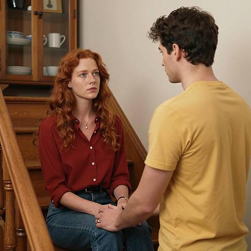 Intimate Moments on a Wooden Staircase