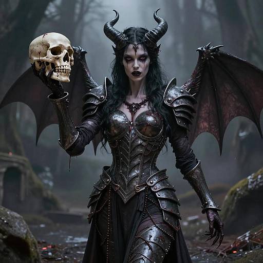 Obsidian-Armored Succubus Rising from Hell