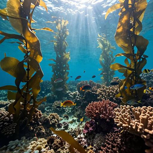 Sunlit Kelp Forest and Vibrant Coral Reef