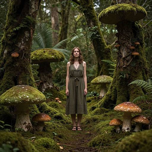 Mossy Forest with Enigmatic Woman