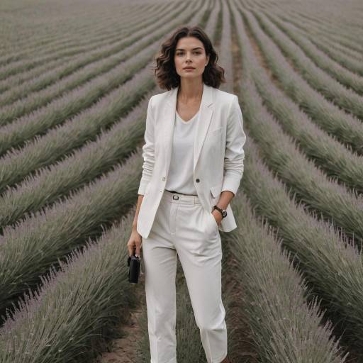 Woman in White Suit in Lavender Field