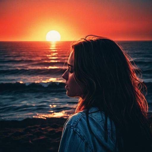 Silhouette of Woman Watching Sunset at Beach Silhouette of Woman Watching Sunset at Beach