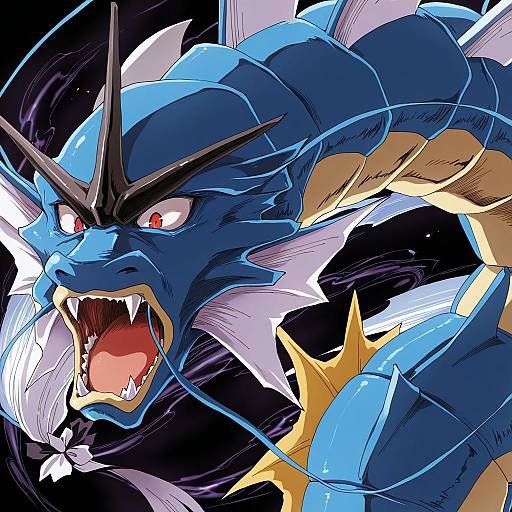 Illustration of Gyarados, pokemon in the style of Yaneko uta