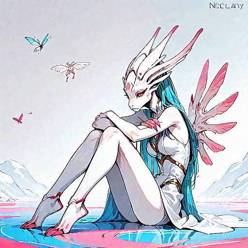 Beautiful White Alien with Wings