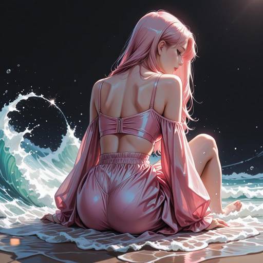 Sporty Woman with Pink Hair Sitting Gracefully