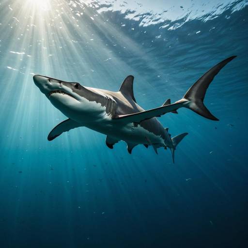 Hammerhead Shark Swimming Underwater at Dawn