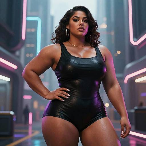 Giga Chad Woman in Futuristic City