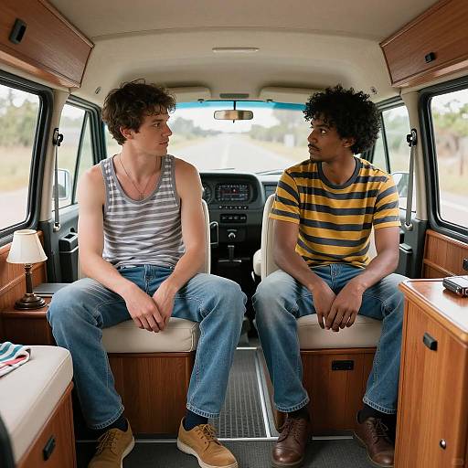 Two Friends in a Cozy Van Setting