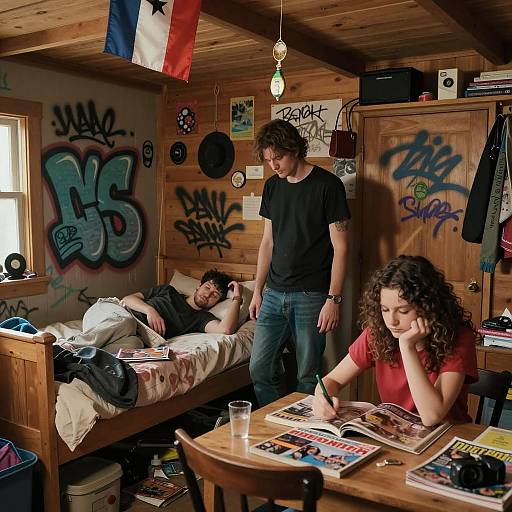 Cluttered Room with Two People