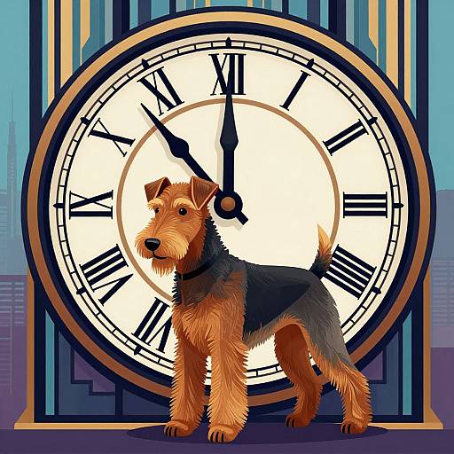 Art Deco Airedale Terrier with Clock