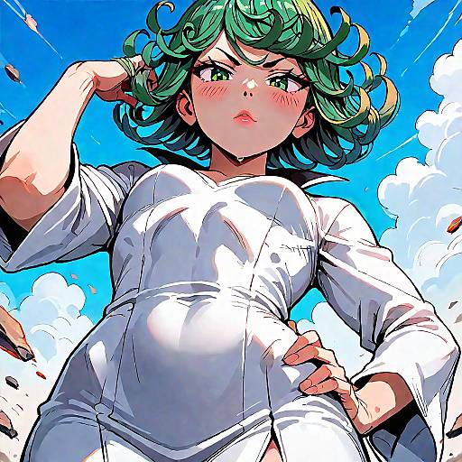 Tatsumaki Anime Art: Strong and Frowning