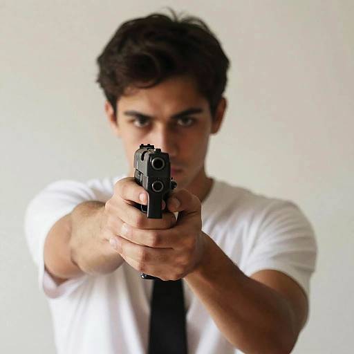 Dramatic Portrait of Man Pointing Gun