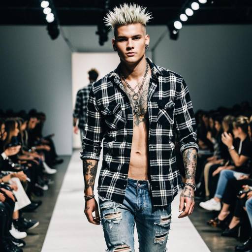 Tattooed Male Model on Fashion Runway