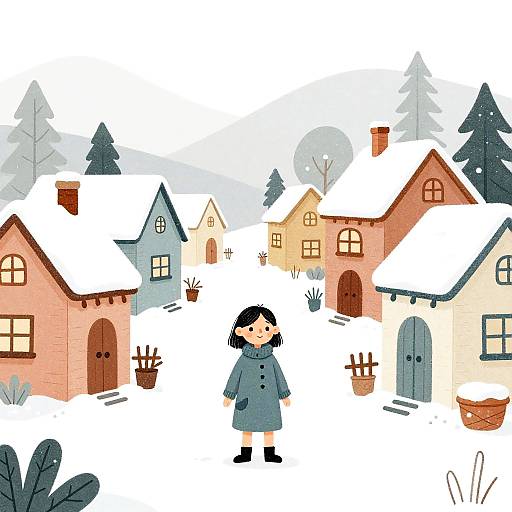 Whimsical Snowy Village Girl