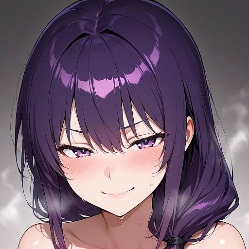 Anime Girl with Purple Hair and Smirk