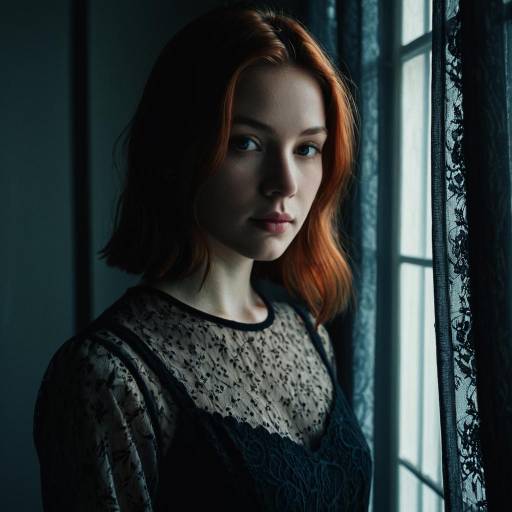 Moody Portrait of Young Woman by Window