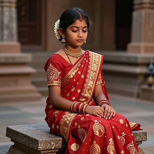 Serene Indian Girl in Traditional Saree