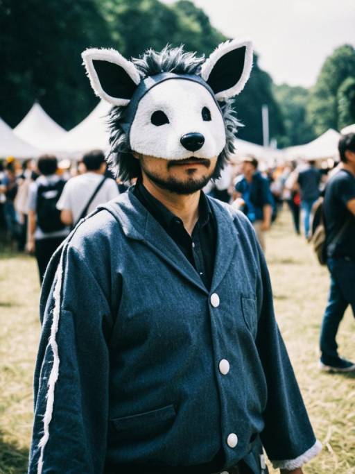 Person in Wolf Mask Costume at Outdoor Festival
