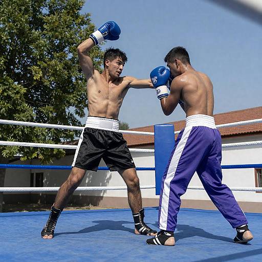 Male Boxers Sparring in Outdoor Ring