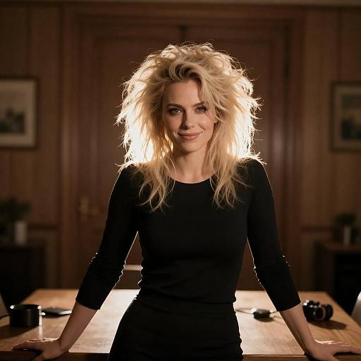 Blonde Woman in Warmly Lit Room