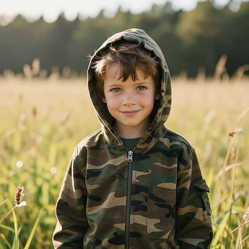 Adventurous Boy in Camouflage Hoodie