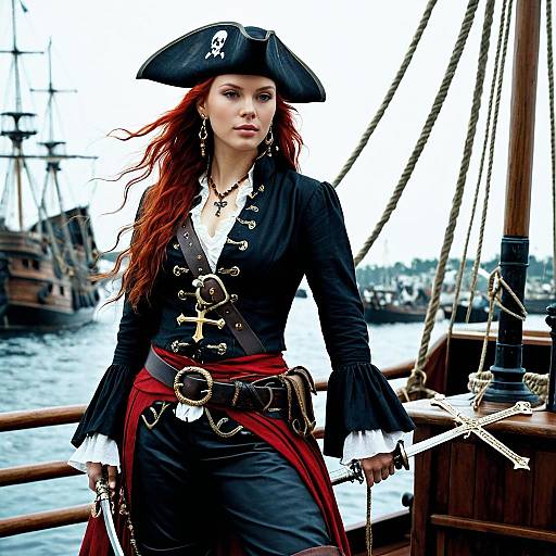 Renaissance Female Pirate on Ship Deck