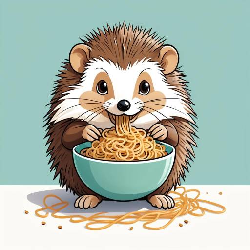 Cartoon Hedgehog Enjoying Spaghetti