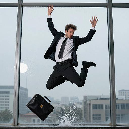 Dynamic Action Scene of Man in Suit