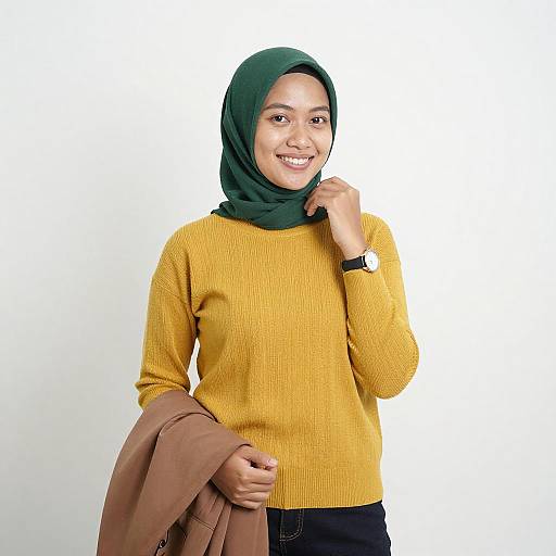 Smiling Asian Woman in Green Hijab