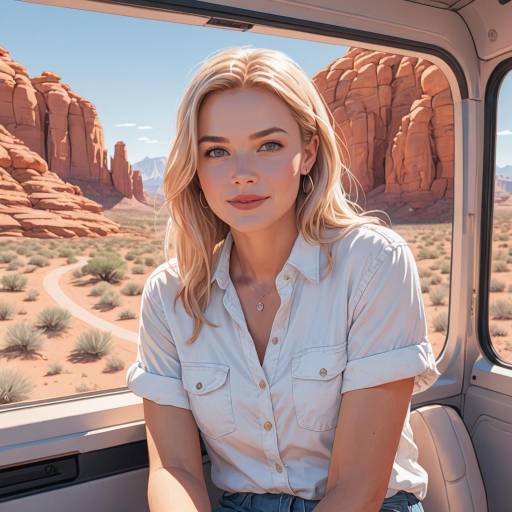 Young Woman in Desert Landscape Vehicle