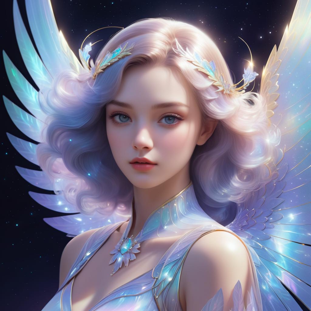 Celestial Angel Portrait with Iridescent Wings