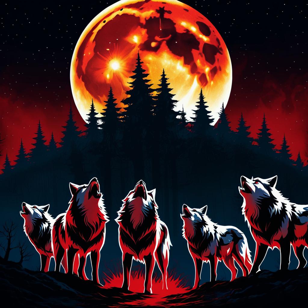 Horror Movie Poster with Howling Wolves