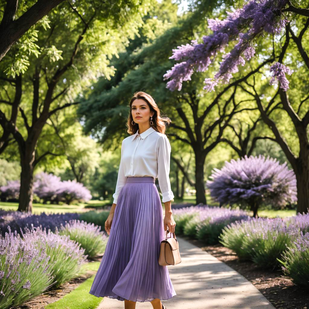 Elegant Woman Strolling in Lavender Skirt