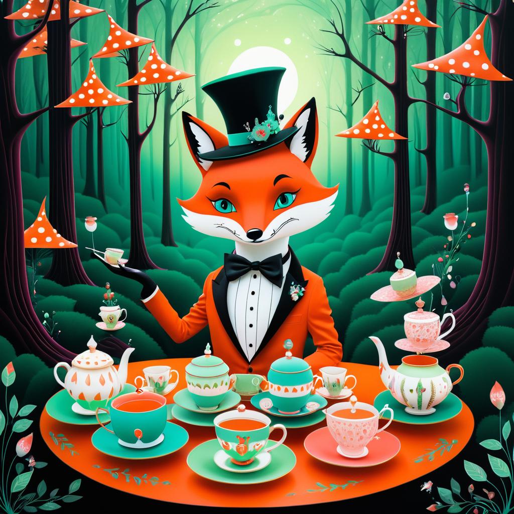 Whimsical Fox in a Tea Party Scene