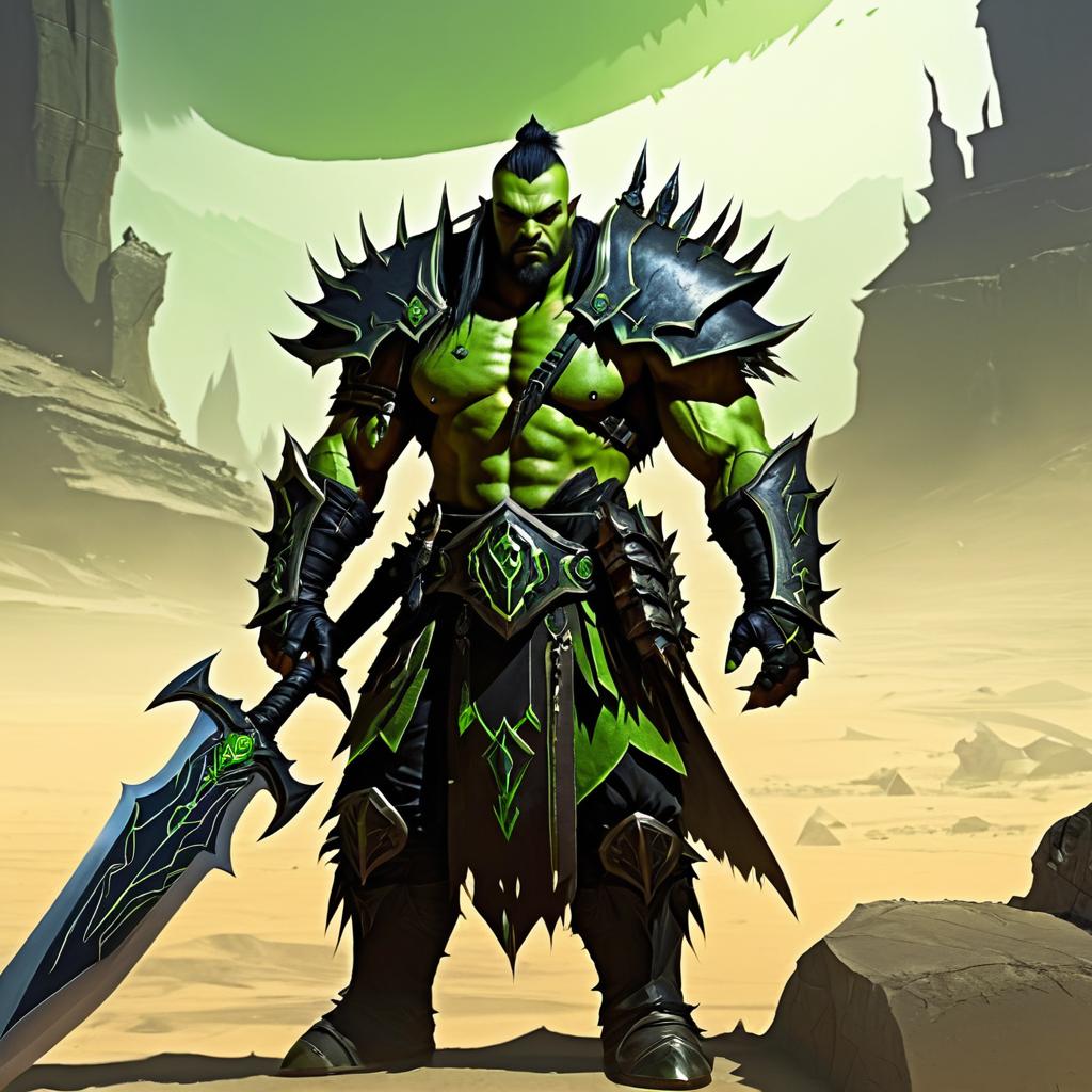 Orc Blade Master in a Desolate Wasteland