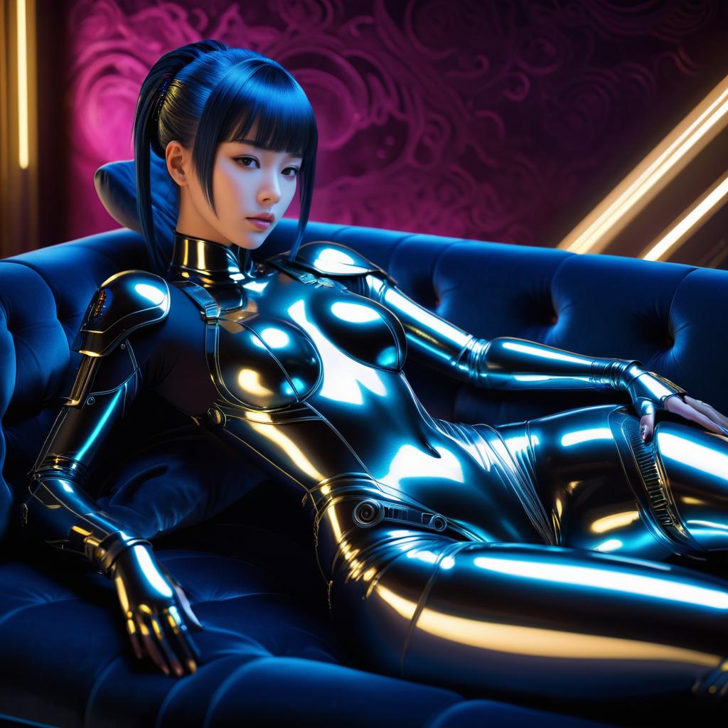 Seductive Cyberpunk Android Art Scene