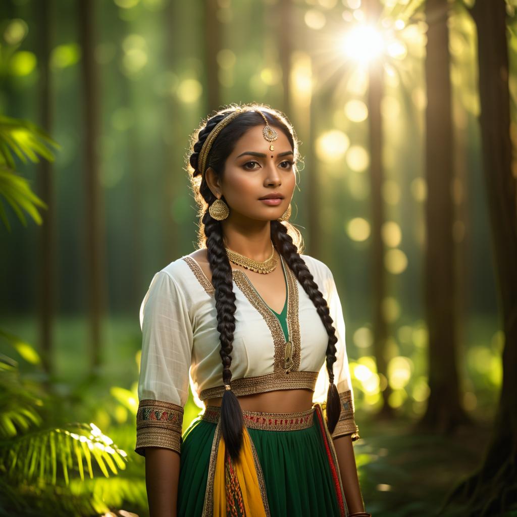 Serene Indian Model in Forest Setting